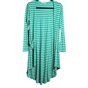 Chris & Carol Green and White Striped Long Sleeve Open Duster Size Small